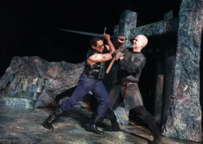 Directing Artifact 12 Christopher Wayland Jones (Macduff) and Matthew Fahey (Macbeth)_Macbeth at Oak Park Festival Theatre_2017. Photo credit Johnny Knight.