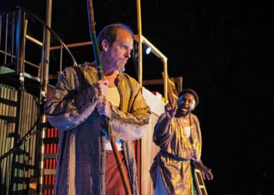 L-R Kevin Theis as Prospero, Bernell Lassai as Ariel. OPFT's The Tempest
